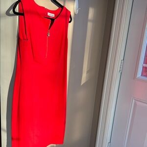 Calvin Klein Red Midi Dress with Zipper Detail